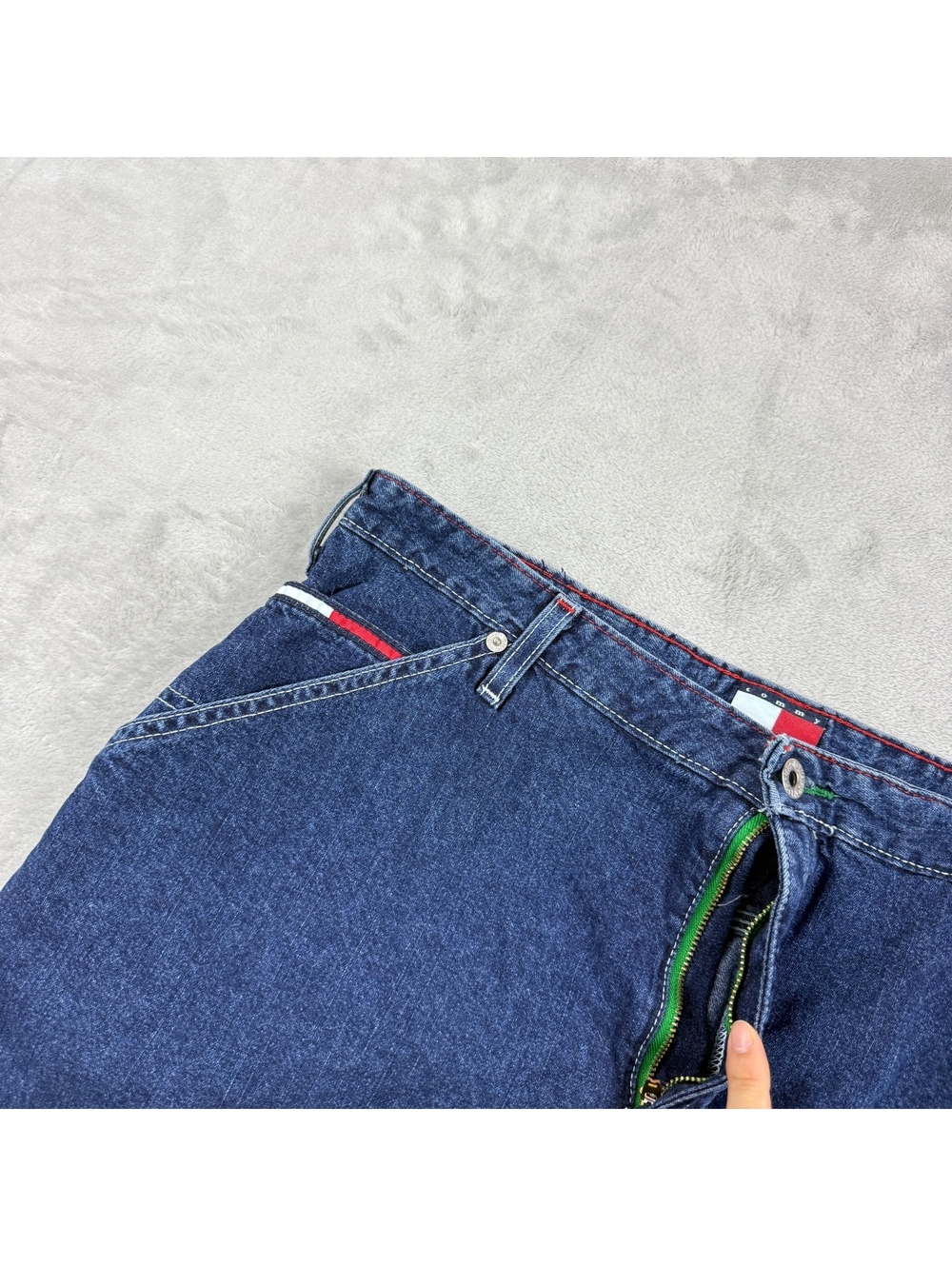 VTG Tommy Hilfiger Denim Skirt Womens 13 Jeans Flag Logo Worker Y2K Canada Made - Picture 10 of 11